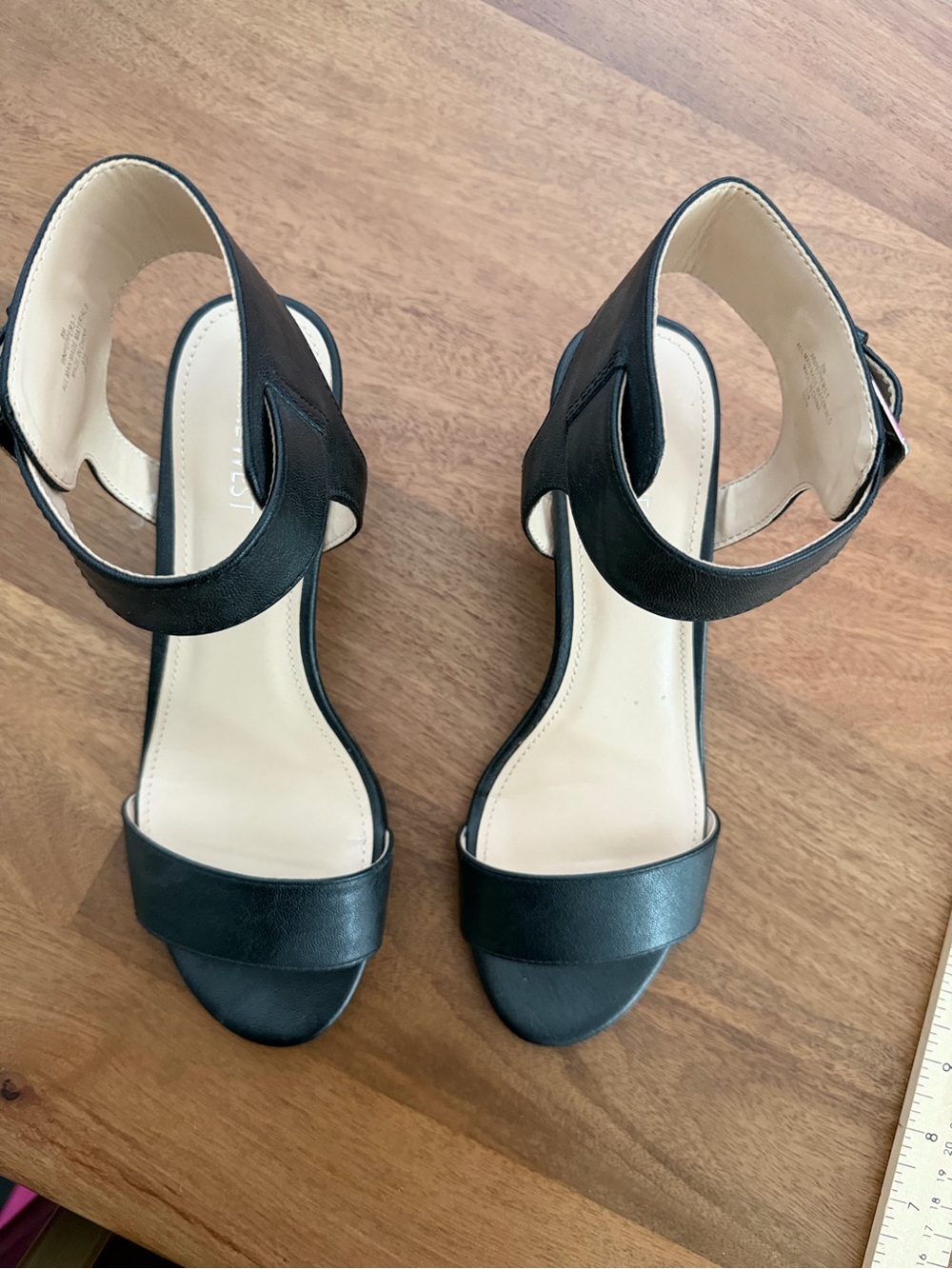 NINE WEST Black Wedge Ankle Strap Sandals with Silver Buckle - 8 - Picture 3 of 12